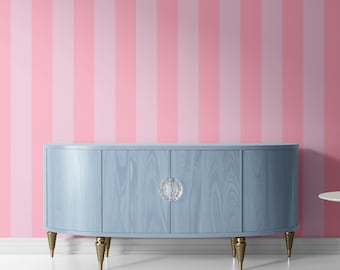 Pink Large Stripe Wallpaper, Removable Peel and Stick Wallpaper, Pink Nursery Striped Wallpaper, Bathroom Wallpaper, Renter Friendly