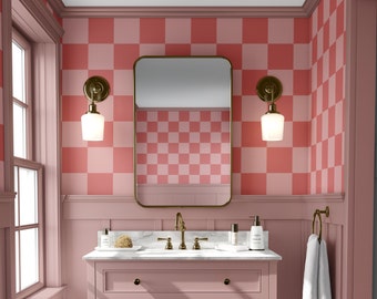 Pink Checkered Peel and Stick Wallpaper: Modern Vinyl Wall Covering