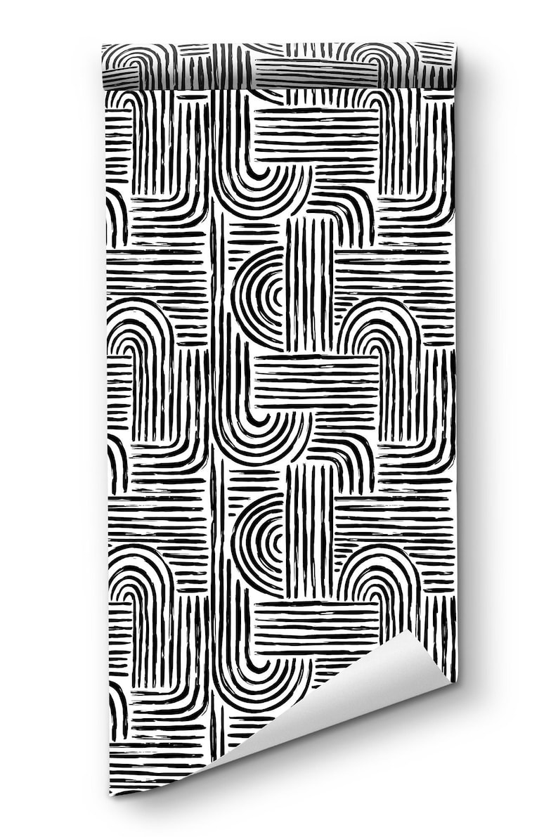 Abstract Wallpaper Black and White Wallpaper Paint Stroke Removable Peel and Stick Wallpaper Boho Geometric peel and stick wallpaper image 7