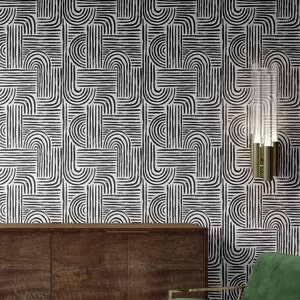 Abstract Wallpaper Black and White Wallpaper Paint Stroke Removable Peel and Stick Wallpaper Boho Geometric peel and stick wallpaper image 3