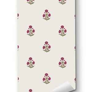 Block Print Floral Wallpaper Peel and Stick Wallpaper Floral