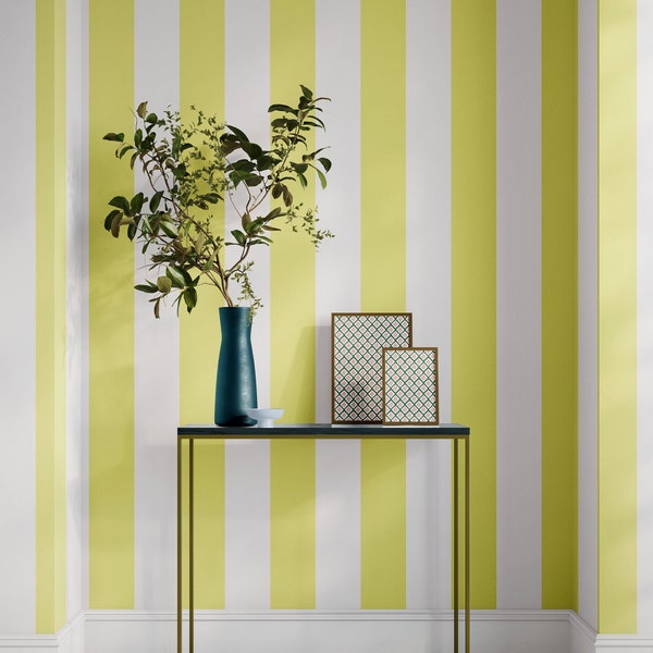 Yellow Large Stripe Wallpaper, Removable Peel and Stick Wallpaper, Nursery Striped Wallpaper, Yellow Bathroom Wallpaper, Renter Friendly