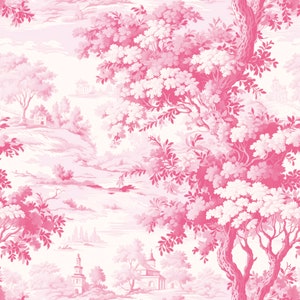 Pink Toile Wallpaper: Peel and Stick or Suede Grasscloth - Etsy
