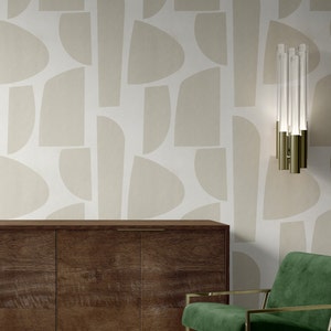 Neutral Beige Large Print Abstract Peel and Stick Wallpaper, Geometric Removable Wallpaper, Minimal Temporary Wallpaper