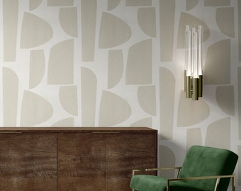 Neutral Beige Large Print Abstract Peel and Stick Wallpaper, Geometric Removable Wallpaper, Minimal Temporary Wallpaper