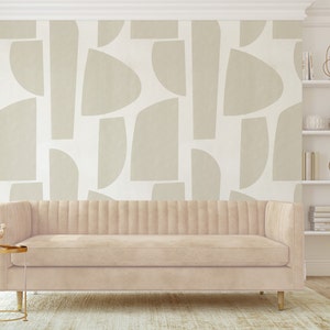 Beige Abstract Geometric Peel and Stick Wallpaper: Minimalist Removable Wall Decor