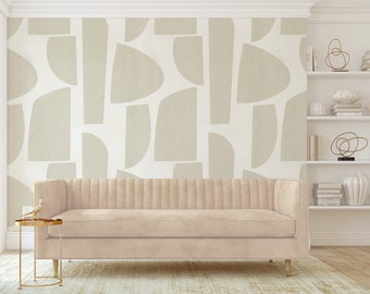 Beige Abstract Geometric Peel and Stick Wallpaper: Minimalist Removable Wall Decor