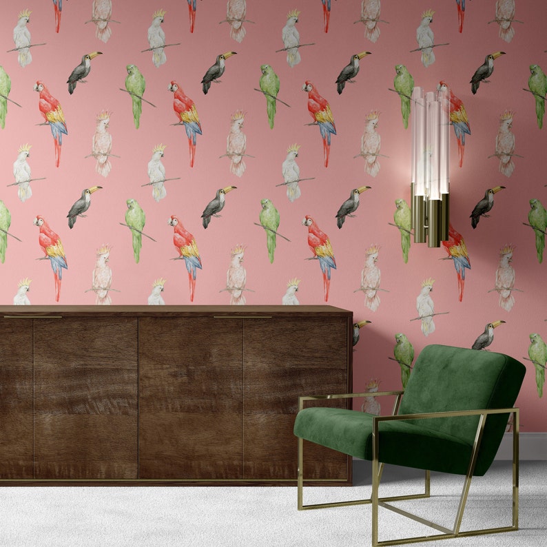 Pink Birds Peel and Stick Wallpaper Animal Maximalist Trendy - Etsy