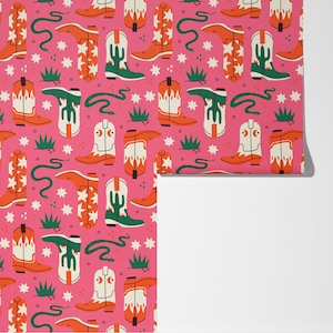 Pink Cowboy Boot Wallpaper: Maximalist Peel and Stick Wall Covering