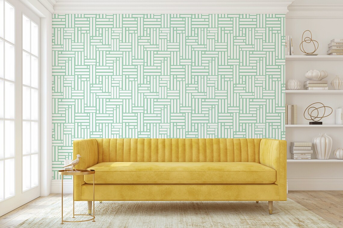 Green and White Stripe Wallpaper Accent Wallpaper Neutral Etsy