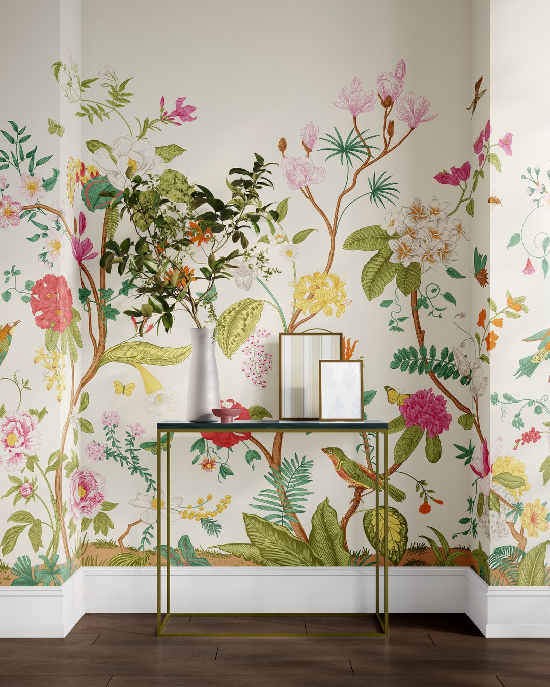 Chinoiserie Floral Wallpaper Mural: Elegant Peel and Stick - Etsy