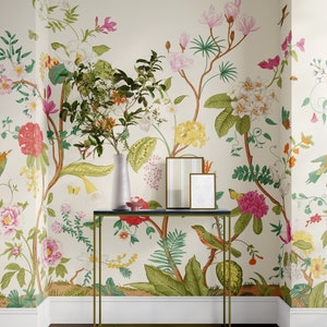 Chinoiserie Floral Wallpaper Mural: Elegant Peel and Stick