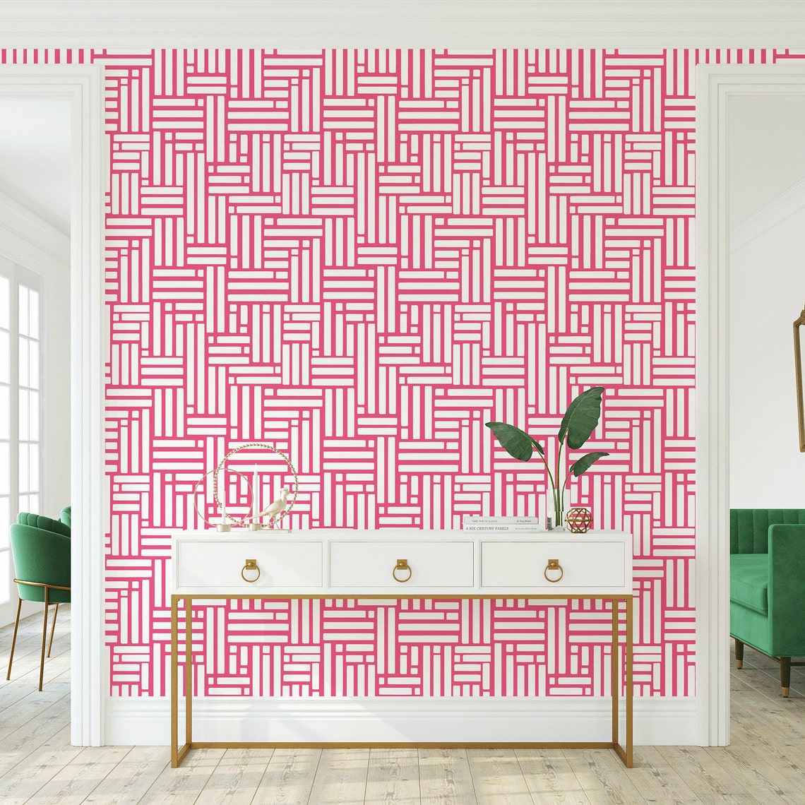 Bright Pink Abstract Stripe Removable Peel and Stick Wallpaper - Etsy