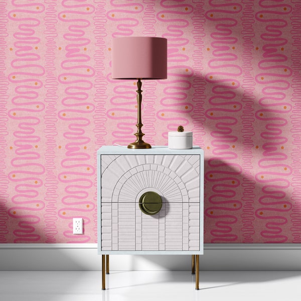 Pink Abstract Wallpaper, Removable Peel and Stick, Colorful Wallpaper, Maximalist Self-Adhesive Wallpaper by Funky Paper