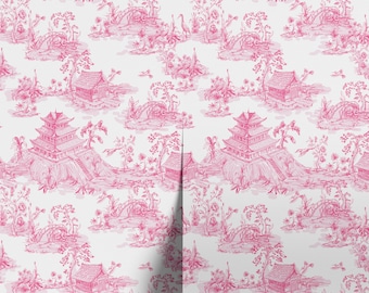 Pink Toile Wallpaper: Farmhouse Peel and Stick Removable Wallpaper