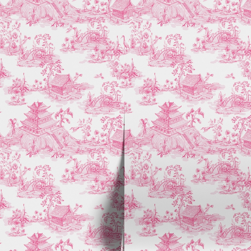 Pink Toile Wallpaper - Etsy