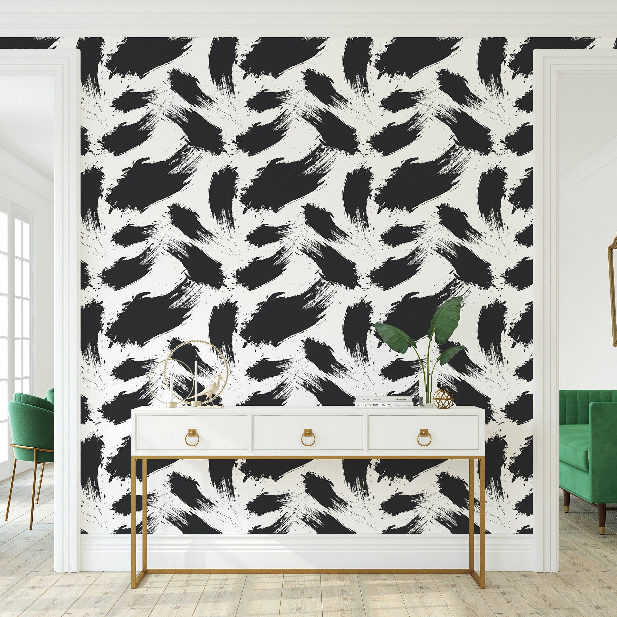 Abstract Black and White Peel and Stick Wallpaper Removable Etsy