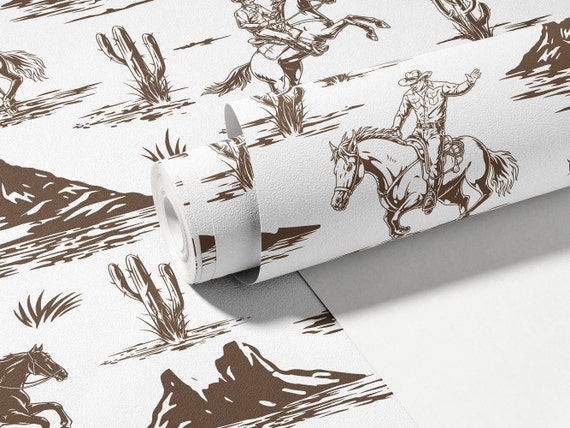 Vintage Western Cowboy Peel & Stick Wallpaper – Removable, 24x144 Inch Roll, Buffalo Patchwork Print