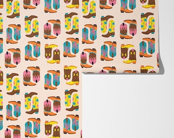 Cowboy Boot Peel and Stick Wallpaper: Trendy Maximalist Decor