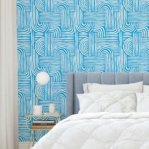 Blue Abstract Geometric Peel and Stick Wallpaper: Removable Bathroom Decor