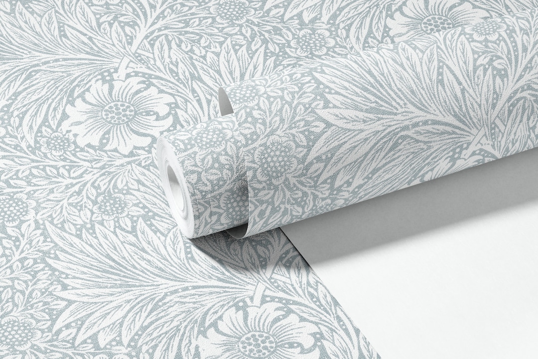 Blue and White Vintage Nursery Wallpaper, Whimsical Floral Peel and