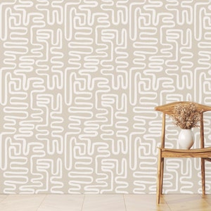 Abstract Wallpaper, Peel and Stick Wallpaper | dining room Wallpaper | Neutral Wallpaper | Beige, Funky Wallpaper | powder bath wallpaper
