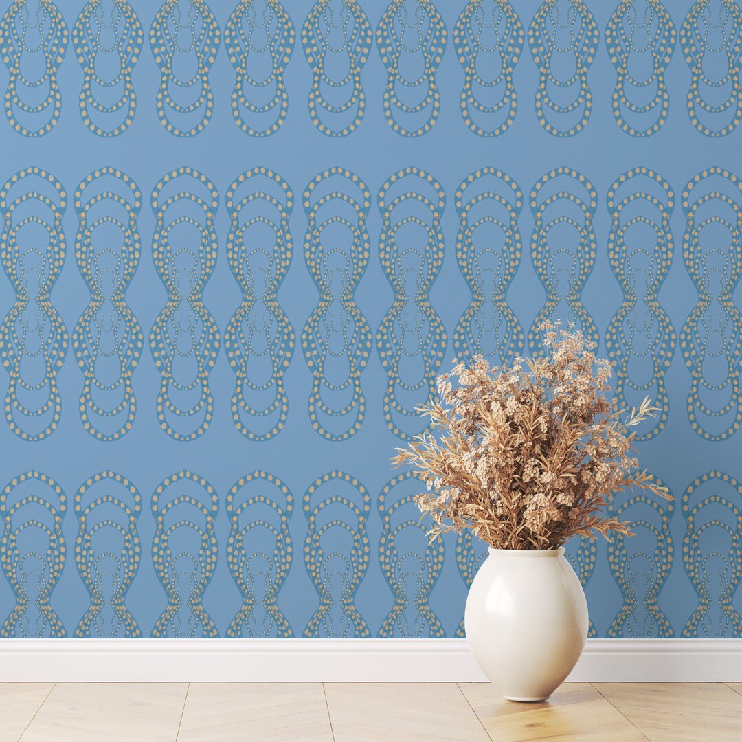 Abstract Peel and Stick Wallpaper, Maximalist Wallpaper, Blue Chain