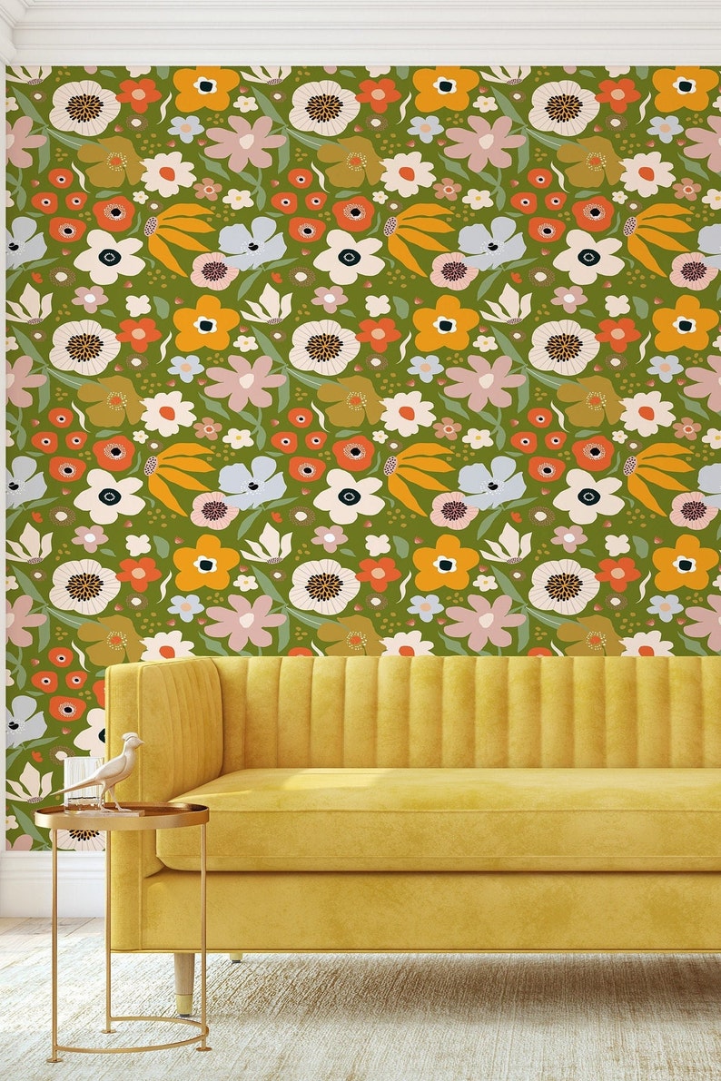 Green Floral Wallpaper Removable Peel and Stick Modern - Etsy