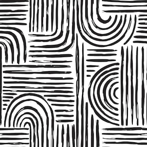 Abstract Wallpaper Black and White Wallpaper Paint Stroke Removable Peel and Stick Wallpaper Boho Geometric peel and stick wallpaper image 6