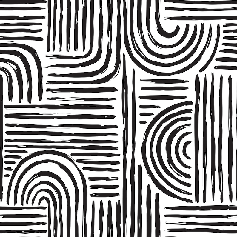 Abstract Black and White Paint Stroke Removable Peel and Stick Etsy