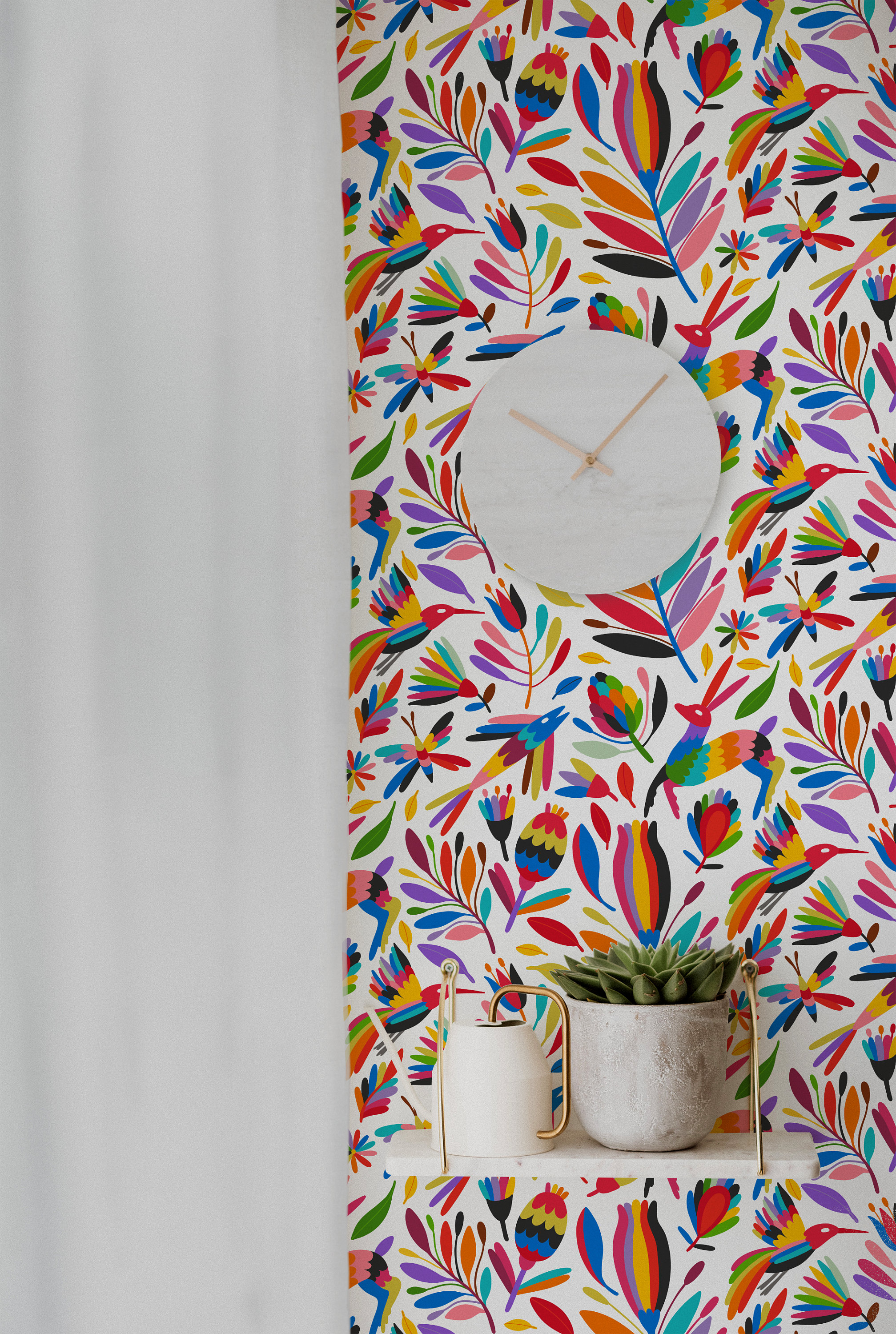 Colorful Otomi Print Wallpaper: Mexican Folk Art, Peel and Stick