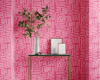 Pink Wallpaper | Abstract Wallpaper | Removable | Peel and Stick | Colorful | Self-Adhesive | Traditional Wallpaper | Renter Friendly