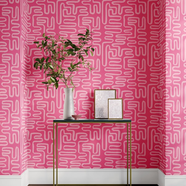 Pink Abstract Peel and Stick Wallpaper: Boho Interior