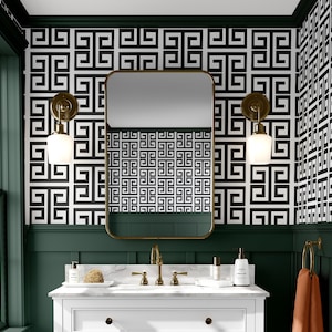 Black and White Geometric Wallpaper: Greek Key Peel and Stick