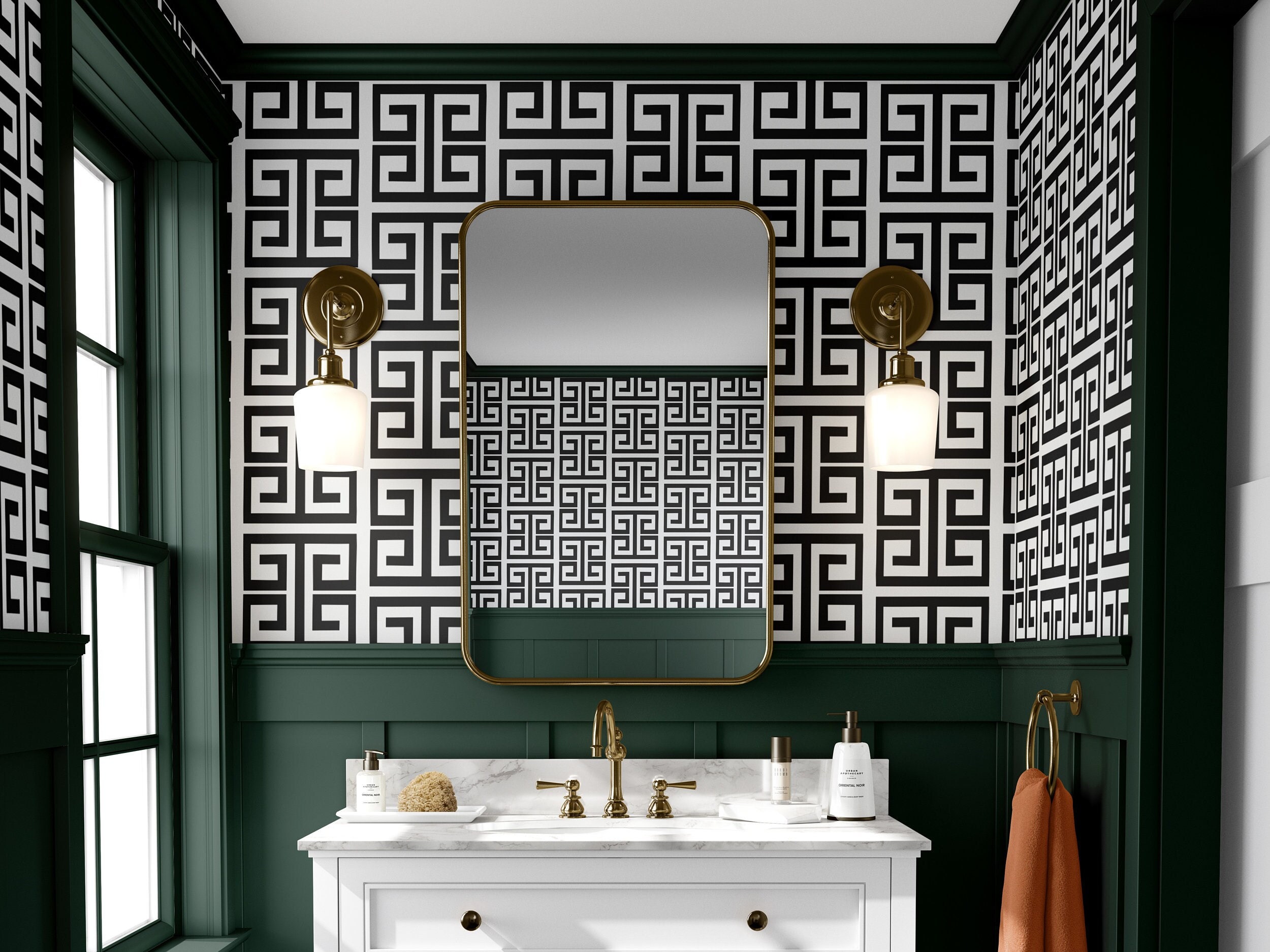 Black and White Geometric Wallpaper: Greek Key Peel and Stick