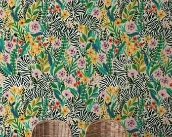 Zebra Floral Peel and Stick Wallpaper: Colorful Removable Wallcovering