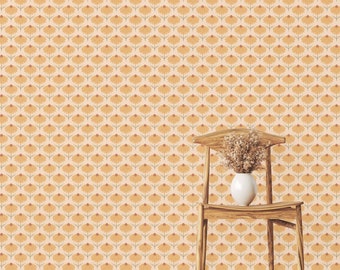 Orange Block Print Boho Floral Wallpaper | Peel and Stick Self-Adhesive Removable Wallpaper