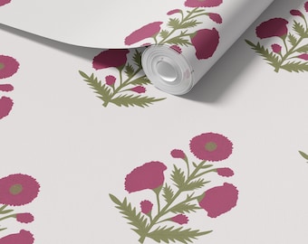 Block Print Floral Wallpaper: Vintage Nursery Decor, Peel and Stick