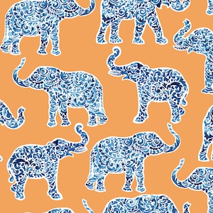 Elephant Wallpaper Peel and Stick Wallpaper Orange Wallpaper Removable Wall Covering Maximalist Traditional Unpasted image 3