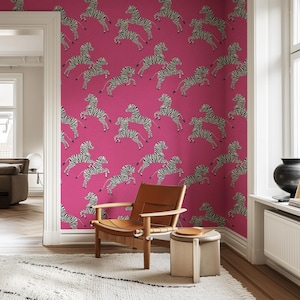 Zebra Wallpaper: Pink Floral Peel and Stick Removable Wallcovering