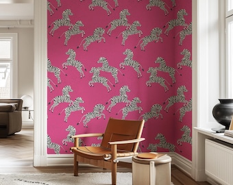 Zebra Wallpaper: Pink Floral Peel and Stick Removable Wallcovering