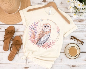 Barn Owl Shirt Women, Woodland Creatures Watercolor Owl Design Cottagecore Tshirt, Woodland Shirt, Cottage Core Shirt Owl Gifts for Women