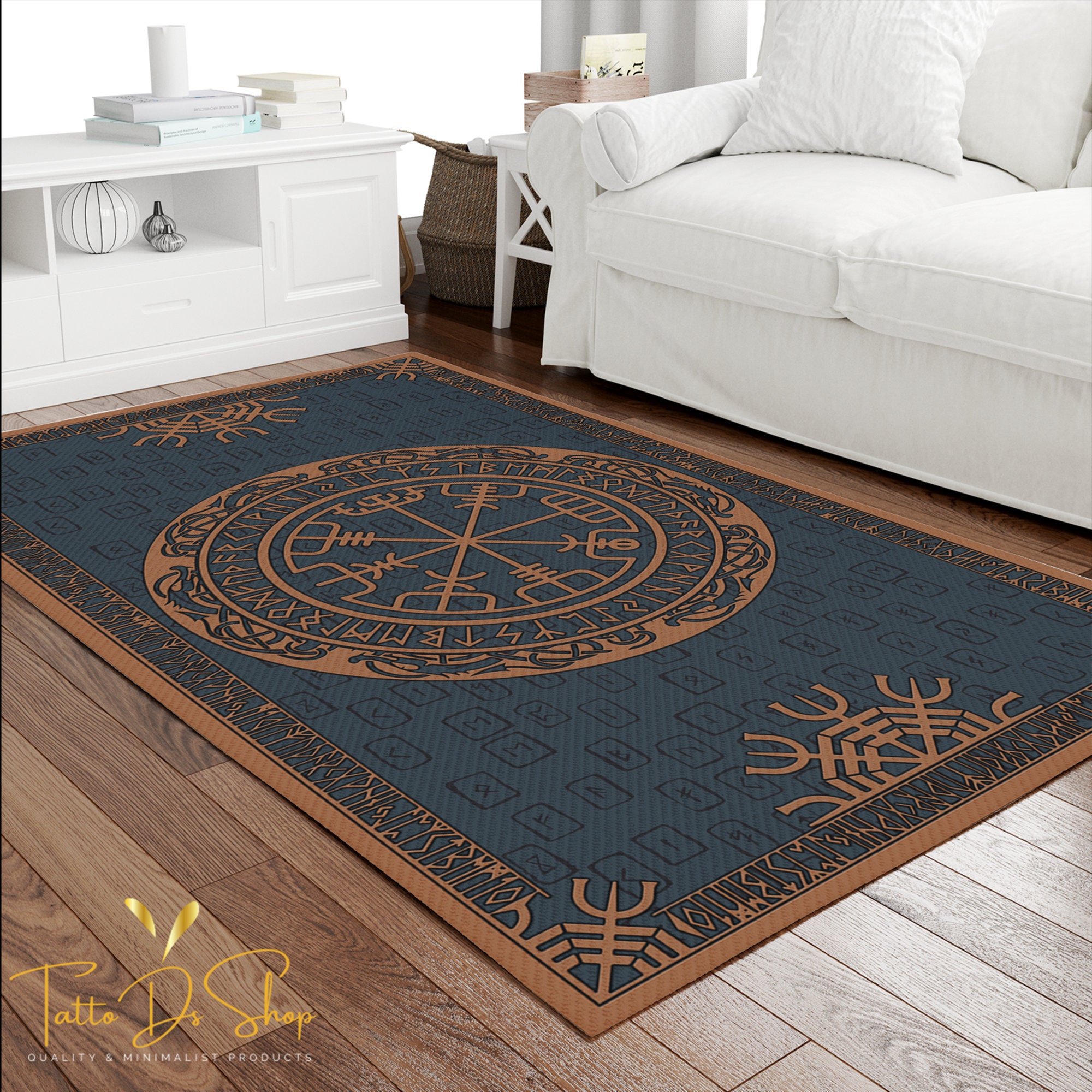 Viking Symbols And Meanings Area Rug, Helm of Terror Mysterious and
