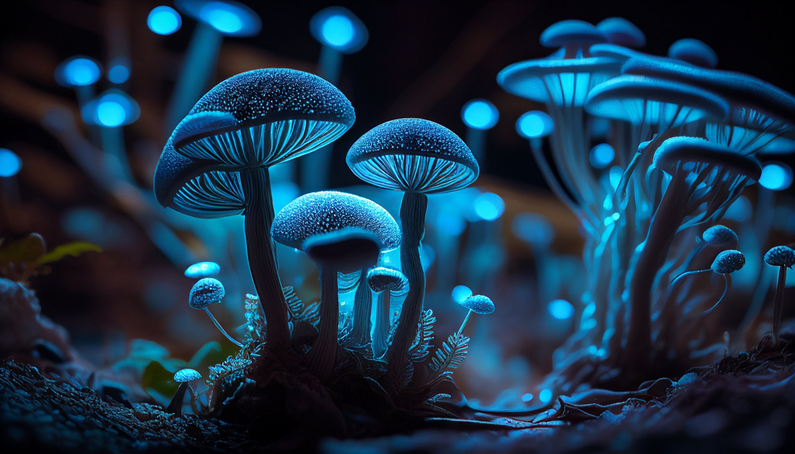 Glowing blue mushrooms