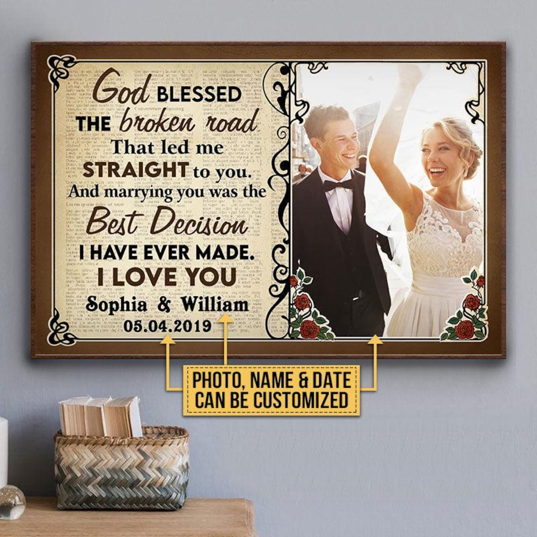 Custom Photo Couple Husband Wife God Blessed the Broken Road Photo Gift ...