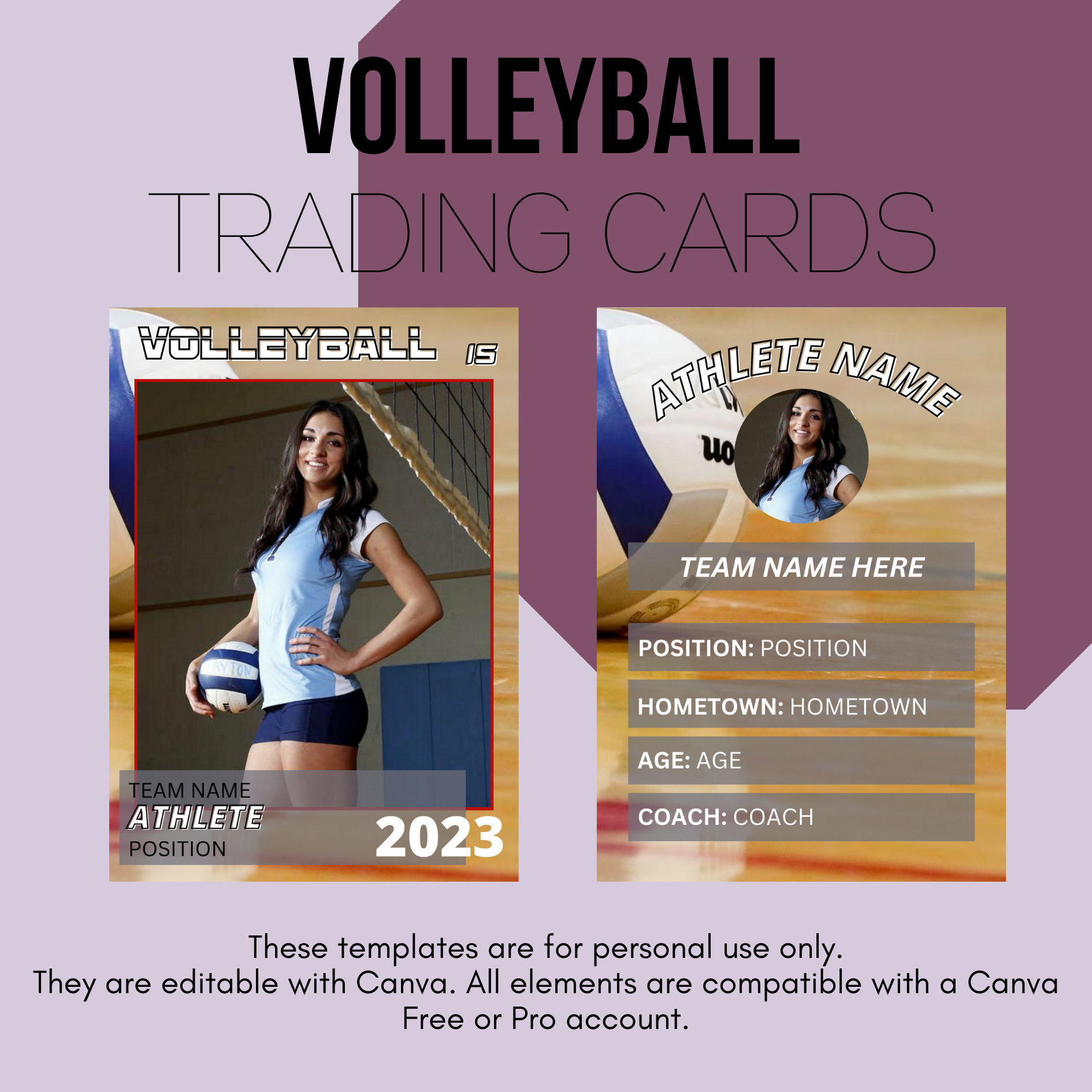 Custom Volleyball Trading Card Template Youth Volleyball Make Your Own ...