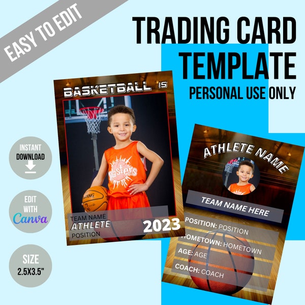 Custom Basketball Trading Card Template; Youth Basketball; Make Your Own Trading Card; Build Your Own; Customizable Trading Card