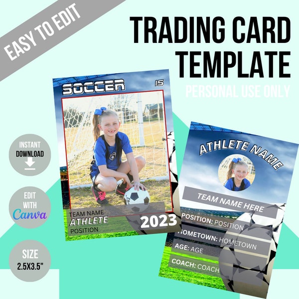 Custom Soccer Trading Card Template; Youth Soccer; Make Your Own Trading Card; Build Your Own; Customizable Trading Card