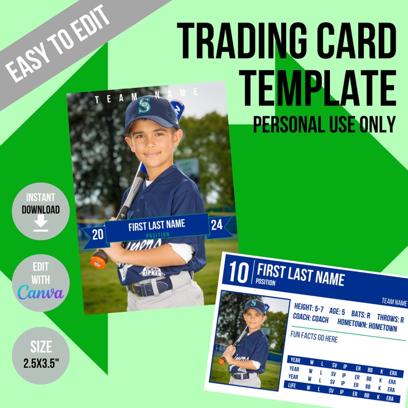 Custom Baseball Card Template Trading Card Template Unique Etsy Custom Baseball Card Template Trading Card Template Unique Etsy