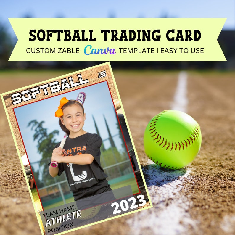 Custom Softball Trading Card Template Youth Softball Make Etsy